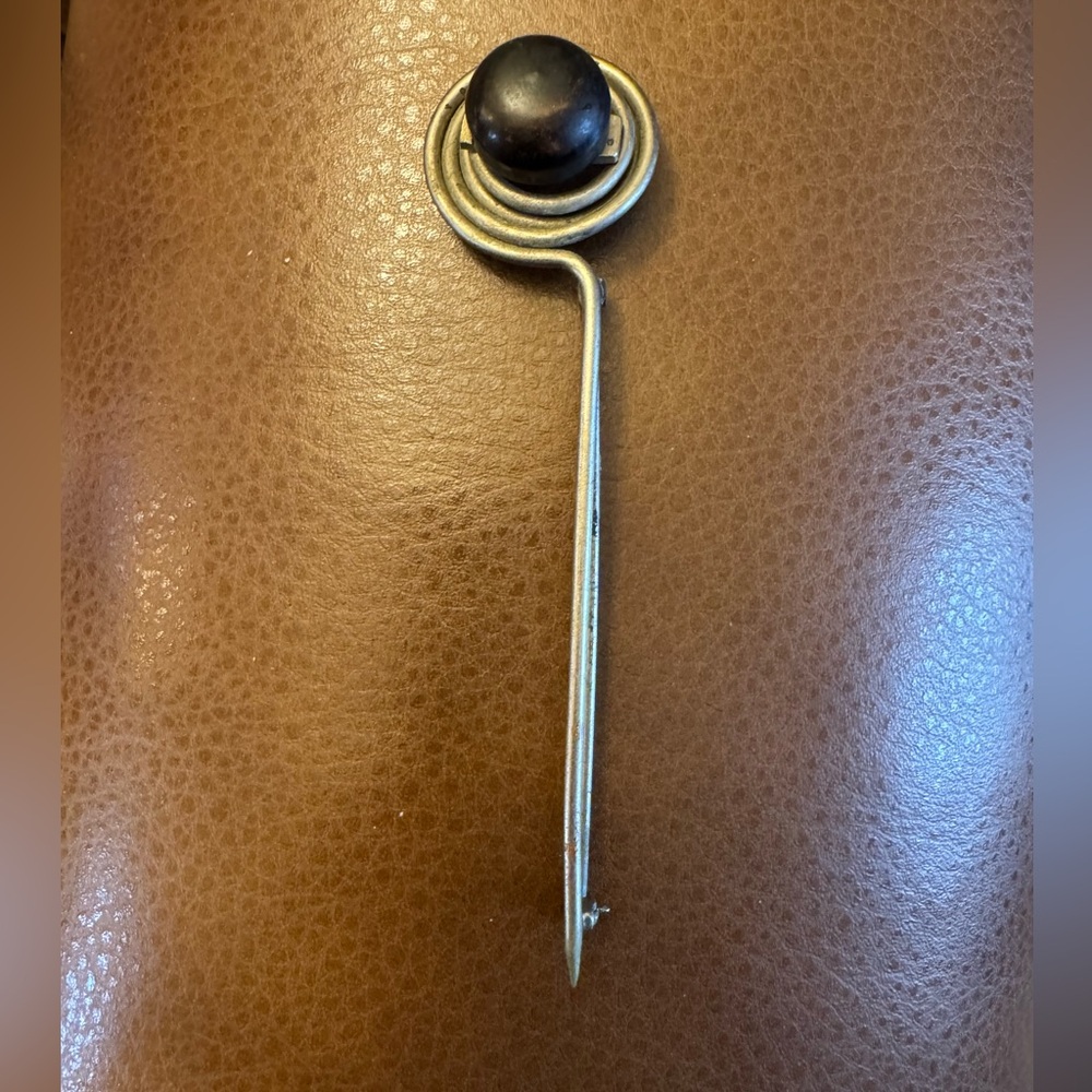Vintage pewter wire spiral button stick brooch